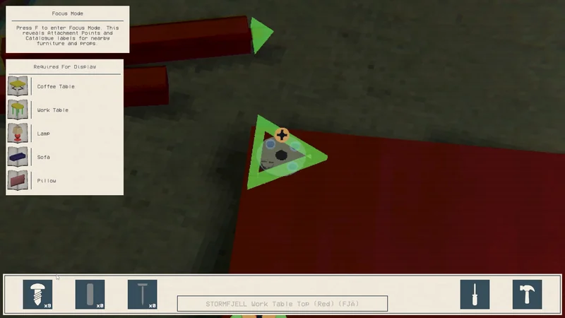 The player joins a furniture component using the assembly interface