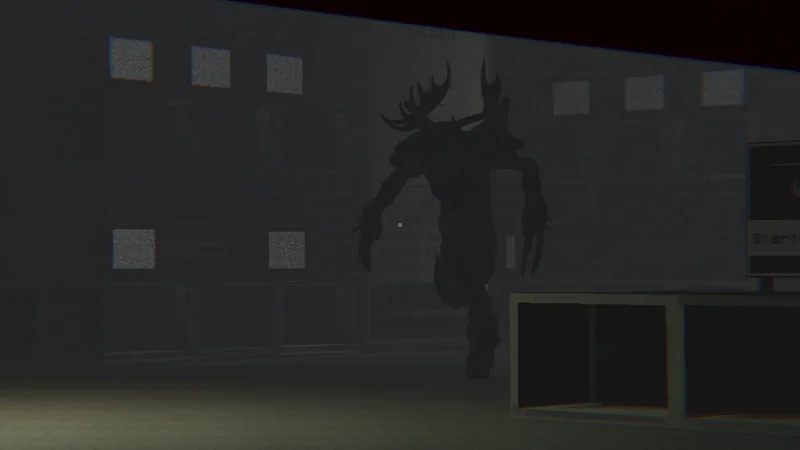 A reindeer-like creature standing in the dim store