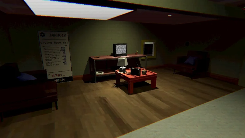 A living room showroom display with furniture and television