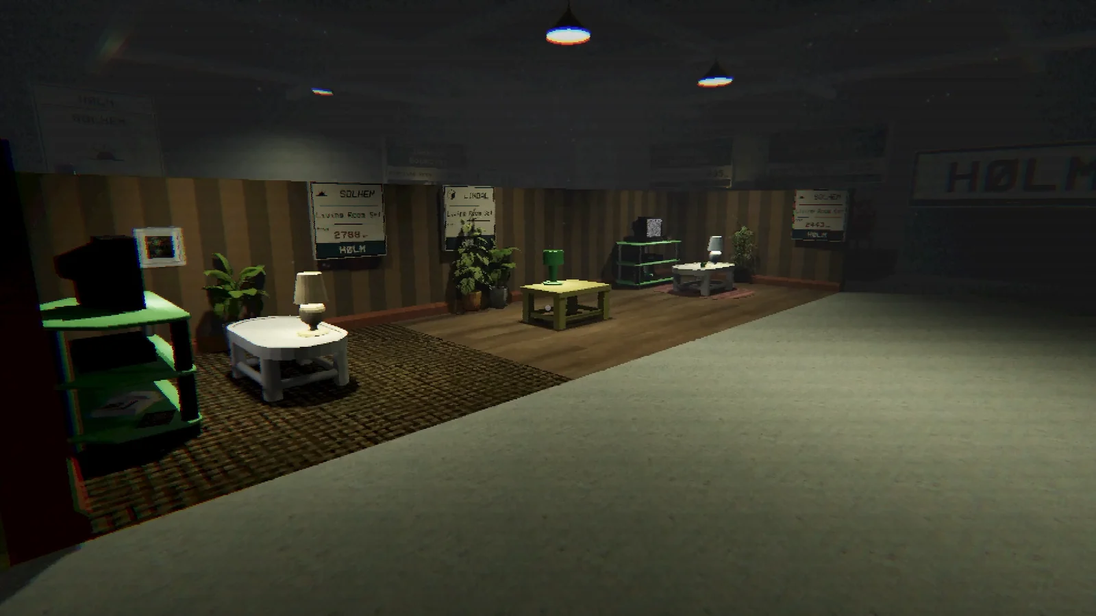 Furniture showroom displays inside the HØLM store in Stockroom Syndrome.